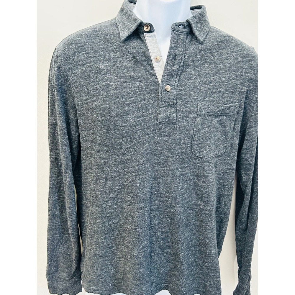 Faherty Gray Long Sleeve Polo Shirt